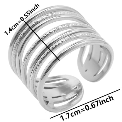 1Pc Stainless Steel Waterproof Women Personality Textured Chunky Open Rings Vintage Hollow Irregular Multi-layer Anillos Jewelry