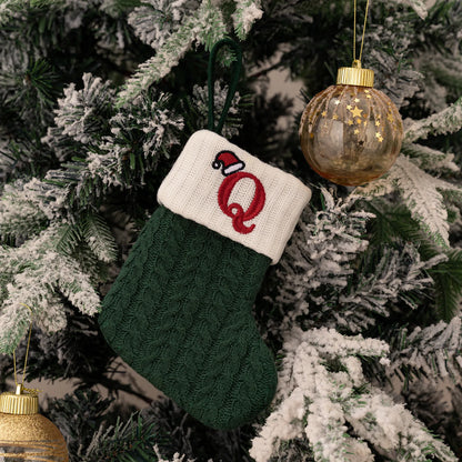 Green A-Z Letter Hanging Christmas Stockings Monogram Knitted Socks Fireplace Christmas Tree Hanging Party Decoration
