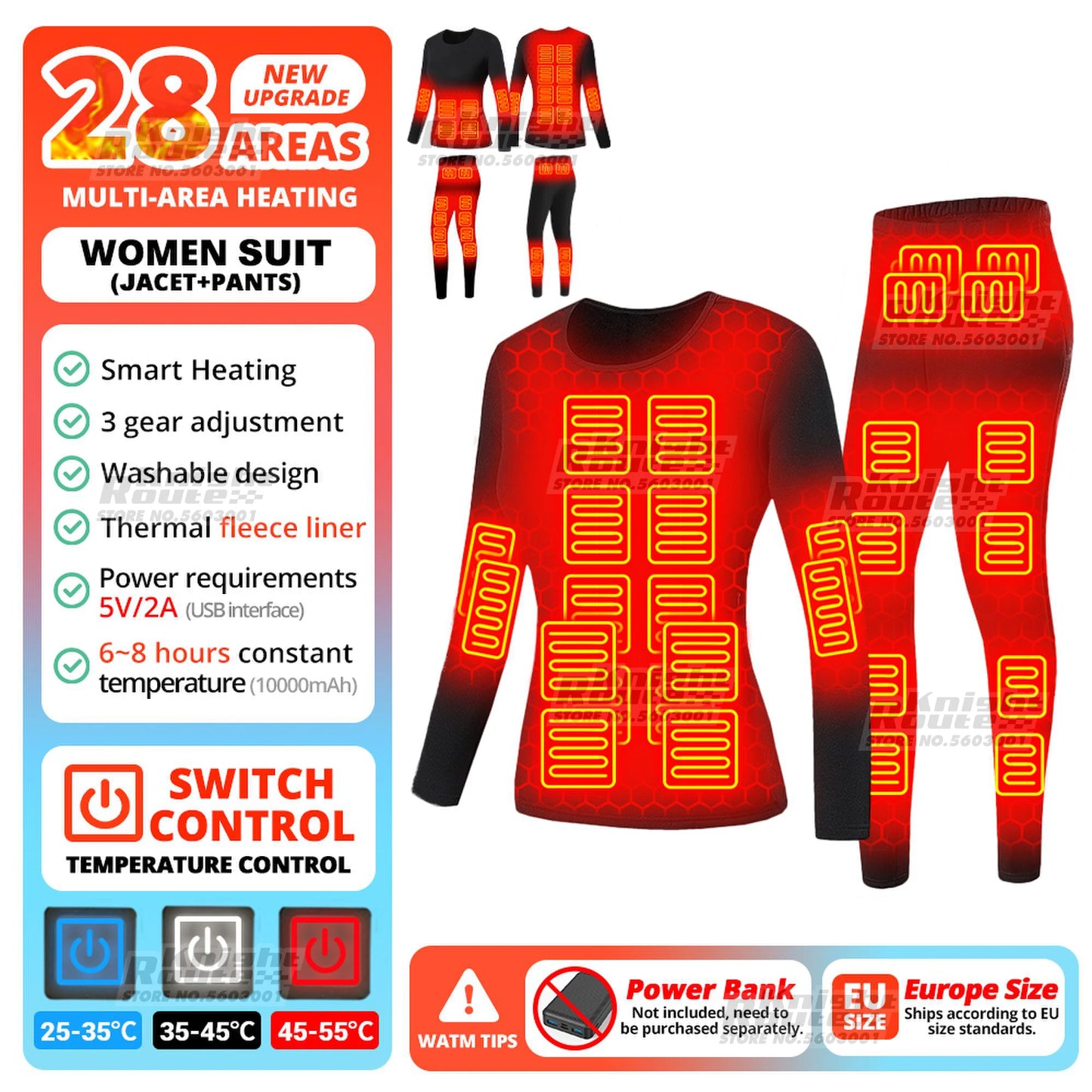 28 Areas Winter Motorcycle Heated Thermal Underwear Men's Women's Heated Jacket USB Heating Smart Pants Hiking Bike Camping Ski