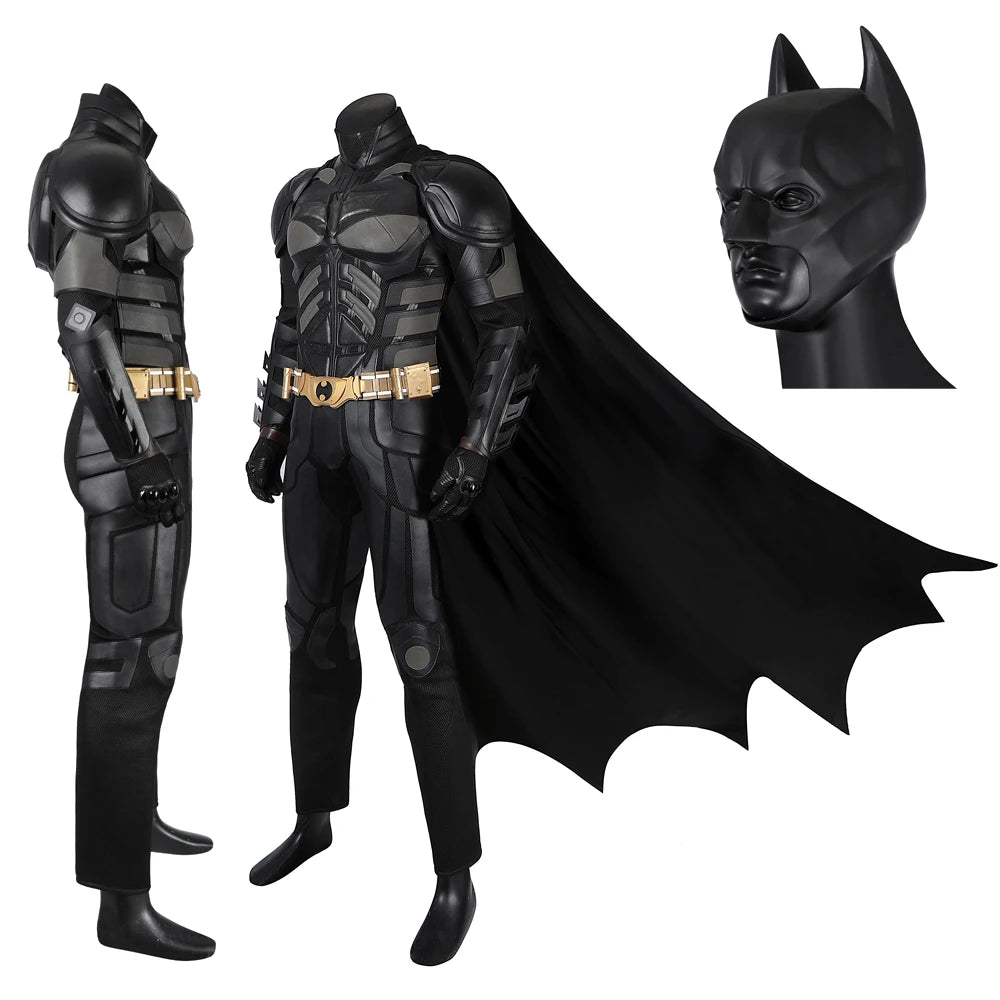 Superhero Bruce Wayne  High Quality Movie Dark Knight Bat Cosplay  Battle Costume Outfit Man Vest Cloak Mask Halloween Carnivl