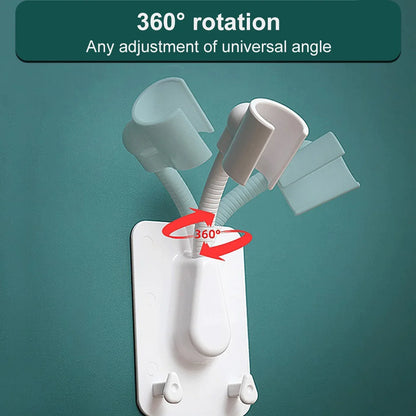 Adjustable Shower Head Holder with Hooks – No-Drill Wall Mount