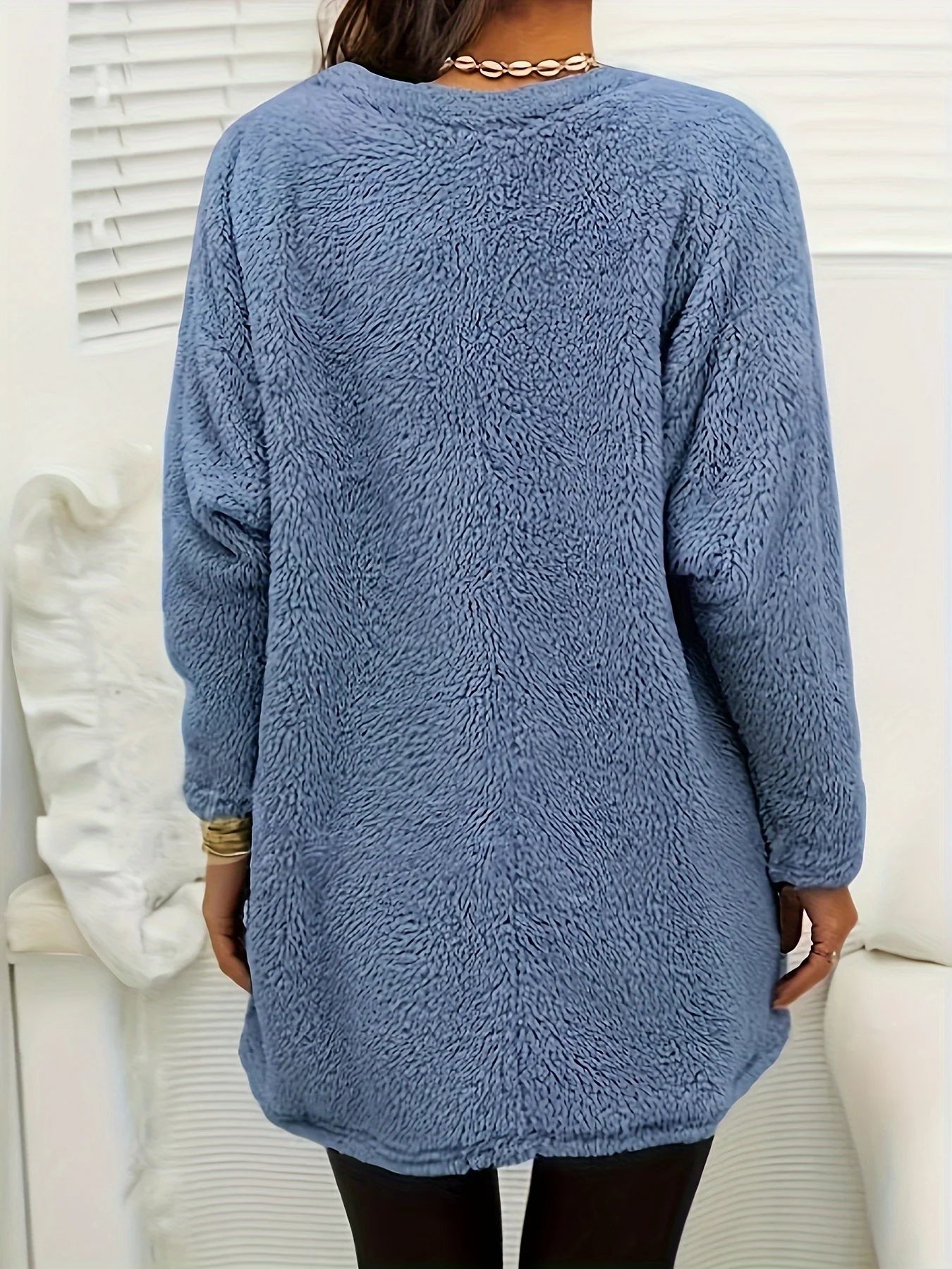 Plus Size Women Fleece Sweatshirt Solid Round Neck Soft Warm Sweater Casual Winter Long Sleeve Pullovers