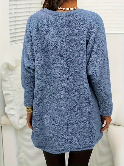 Plus Size Women Fleece Sweatshirt Solid Round Neck Soft Warm Sweater Casual Winter Long Sleeve Pullovers