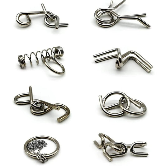 8PCS Set Metal Montessori Puzzle Wire IQ Games Rompecabezas 3D Casse Tete Brain Teaser Intellectual Toys For Kids Adults