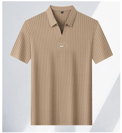 Men’s Breathable Ice Silk Stripe Polo Shirt – Summer Casual