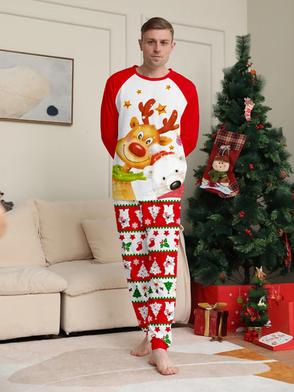 Men's Christmas Pajama Ensemble, Reindeer & Polar Bear Motif, Festive Patterned Pants