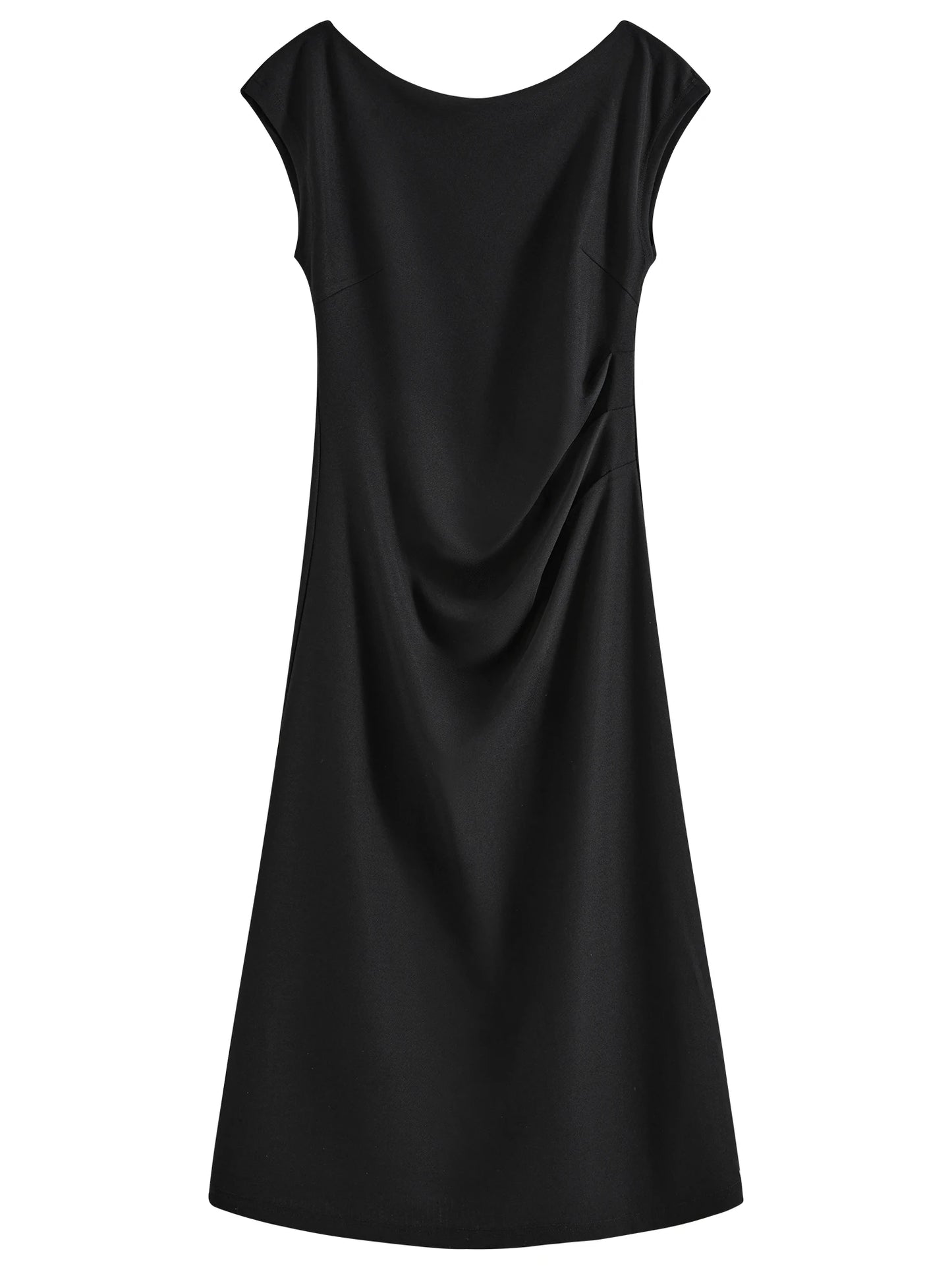 FSLE 2025 Summer Off-Shoulder Sleeveless Dress Designer Belted Waist A-Line Midi French Inspired Chic Outfit Casual Loose Dress