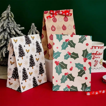 8pcs/12pcs Kraft Paper Candy Cookie Bag Santa Claus Snowman Christmas Gift Packing Bags Xmas Navidad Party Decor Supplies