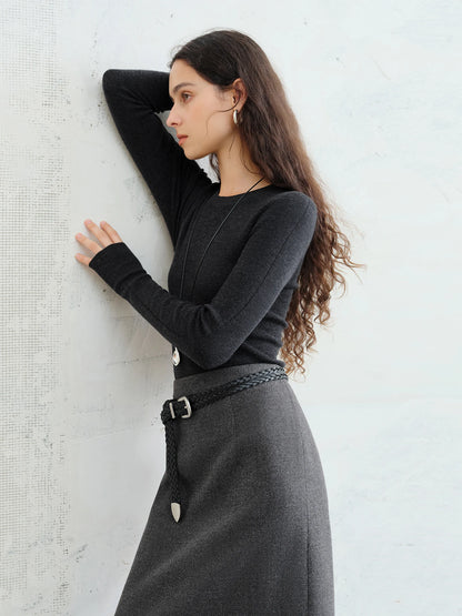 FSLE【Premium Series】German Biella Wool Autumn Super Fine Washable Seamless One-Piece Mock Neck Thermal Base Layer Shirt Women