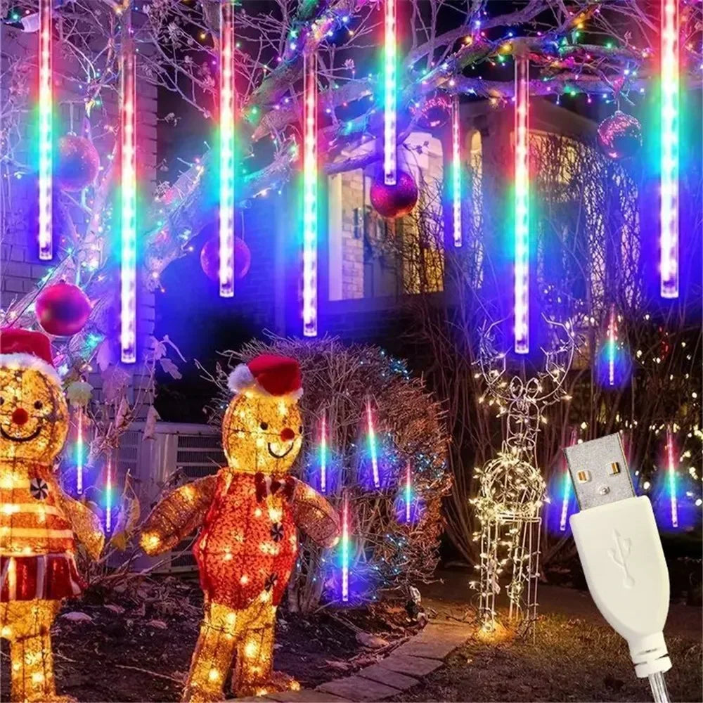 2025 30/50cm USB LED Meteor Shower Lights Falling Rain Drop Fairy String Light for Christmas Party Garden Holiday Decorations