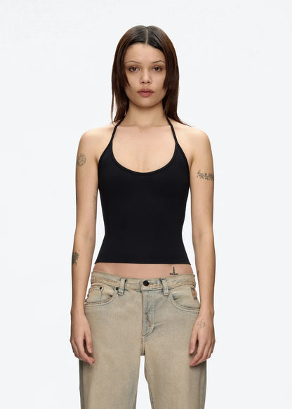 Tank Baby Blue Thin Strap Halter Small U-Neck Vest White Sexy Women's Summer Short Top