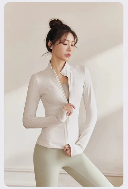 Women Zip Fitness Clothes Long Sleeve Sports Jacket Gym Clothes Woman Yoga Shirt Quick Dry Top Sunscreen Sportswear Yoga Clothes