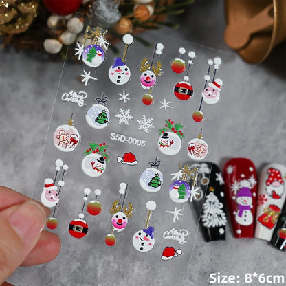 Cute Deer Christmas Nail Stickers 5D Embossed Elk Star Gingerbread Man Snowflake Santa Claus Holly DIY Winter Engraved Manicure*
