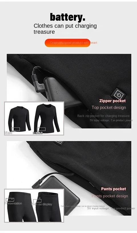 30 Zones Heating Heated Underwear Women Men Motorcycle Jacket USB Electric Heating Underwear Fleece