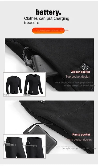 30 Zones Heating Heated Underwear Women Men Motorcycle Jacket USB Electric Heating Underwear Fleece