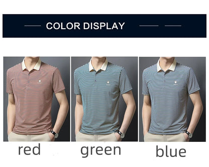 Breathable Cotton Men’s Polo Shirt – Striped Soft Summer Tee 2025