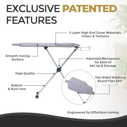 Dazzl 360° Dual-Sided Iron Board - Torso-Shaped Ironing Board Full Size with 8-Level Adjustable Height Rotatable and Detachable