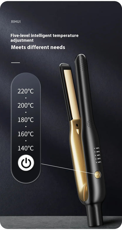 2-in-1 Mini Hair Straightener & Curler - Ceramic Fast Heating 140-220°C - Portable Flat Iron for Short Hair Travel Styling