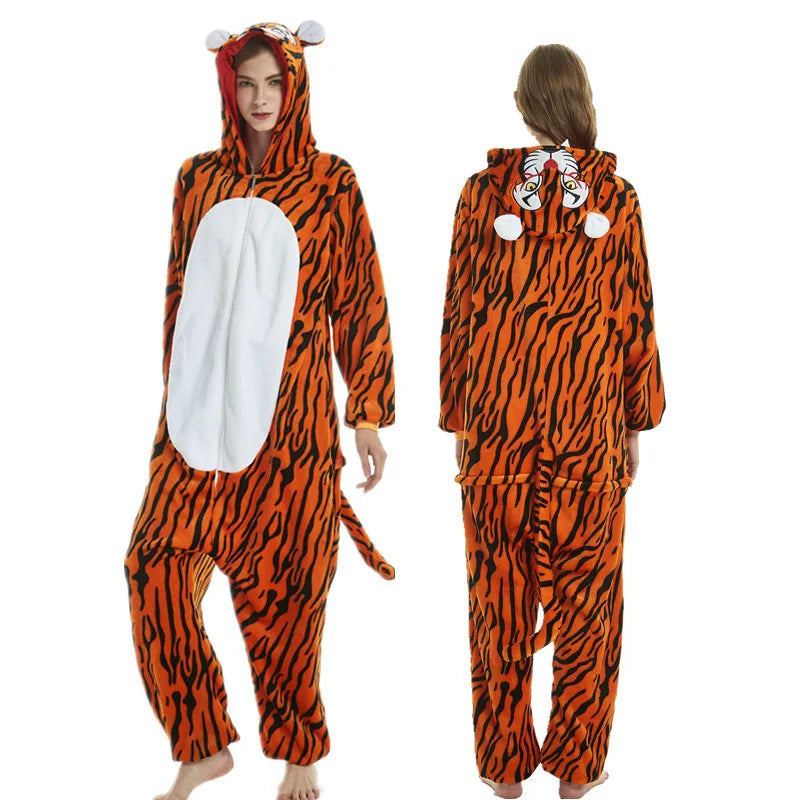 Animal Onesies Lion Tiger Leopard Wolf Fox Zebra Hippo Koala Bat Donkey Rabbit Chinchilla Frog Bee Penguin Dog Kigurumi Adult