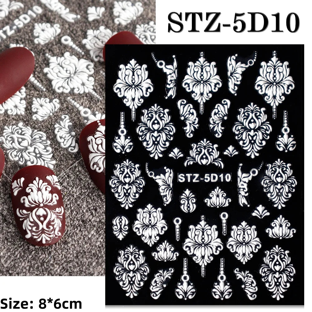 Cute Deer Christmas Nail Stickers 5D Embossed Elk Star Gingerbread Man Snowflake Santa Claus Holly DIY Winter Engraved Manicure*