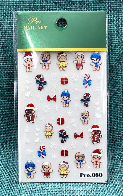 Cute Deer Christmas Nail Stickers 5D Embossed Elk Star Gingerbread Man Snowflake Santa Claus Holly DIY Winter Engraved Manicure*