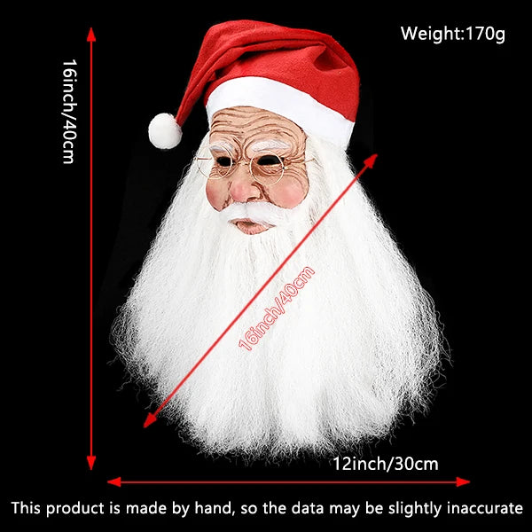 [Glasses + Mask] Popular Bearded Santa Claus Mask, Party Pranks and Funny, Natural Latex Material, Restores Details, Detailed Technology, Hand-Painted, Role-Playing, Masquerade