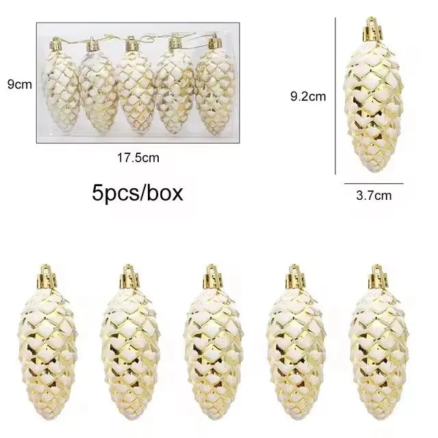 5Pcs Christmas Painted Pine Cone Balls Hanging Pendants Merry Christmas Tree Decoration for Home Xmas Ornament Gift 2024/2025