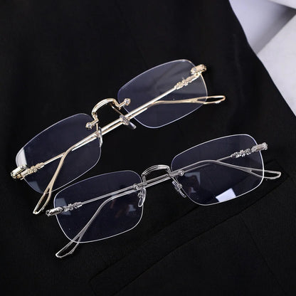 New Transparent Square Rimless Eyeglasses Blue Light Blocking Glasses Fashion Frameless for Women Men Silver Computer Glasses