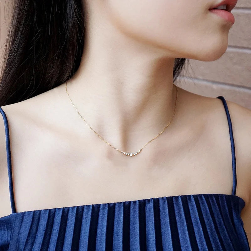 925 Sterling Silver 18k Gold Plated Necklace Moon Sparkling Zircon Clavicle Choker for Women Wedding Fine Jewelry Collares