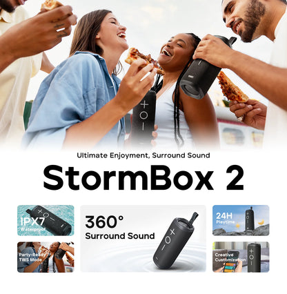 TRIBIT StormBox 2 Portable Bluetooth Speaker, 34W Power, IPX7 Waterproof Wireless Speaker 24-hrs Playtime For Camping, Hiking