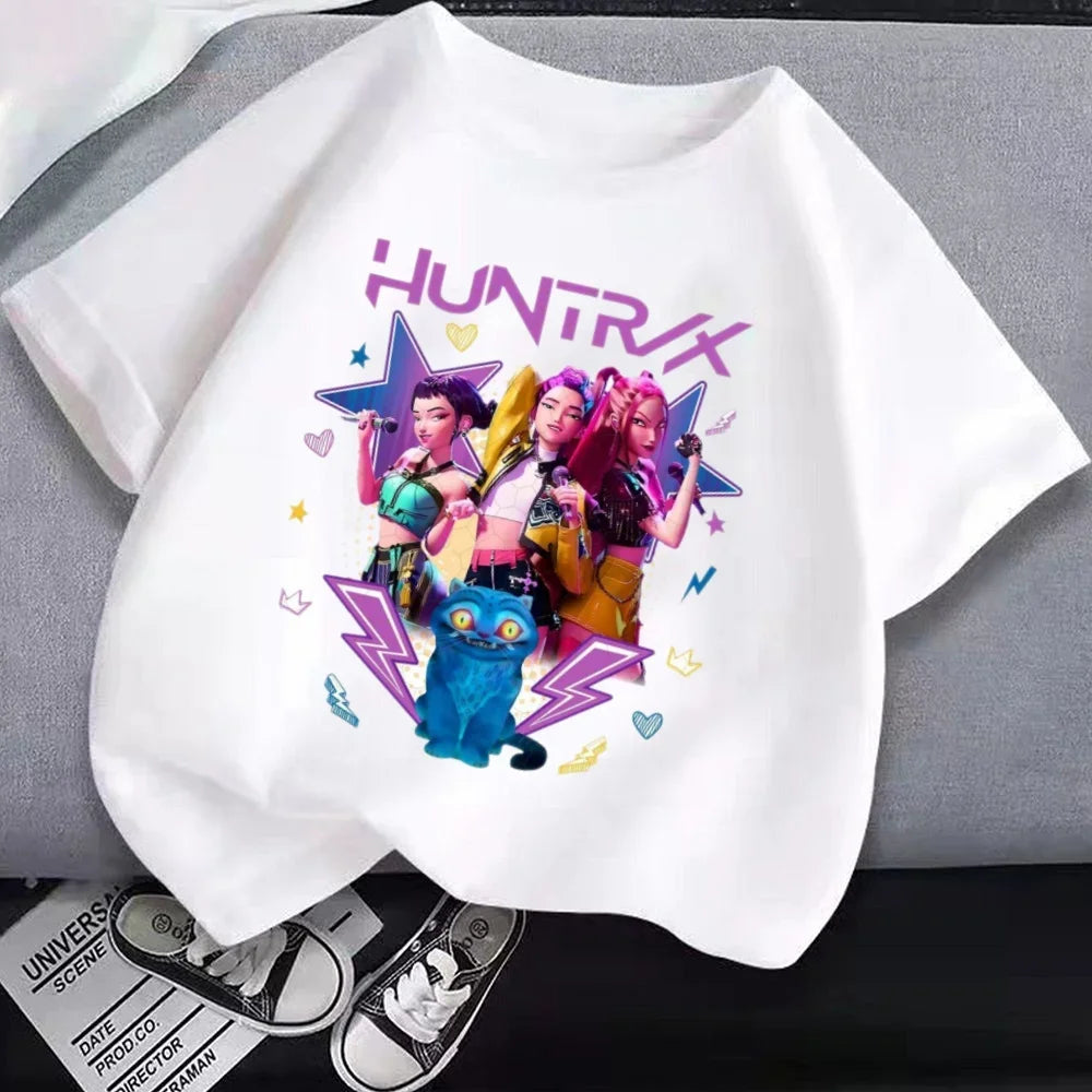 Kpop Demon Hunter T-shirts Cartoon Printed Fashion Hip Hop  Streetwear girls Casual O-Neck Short Sleeve Tops Kid's Clothes