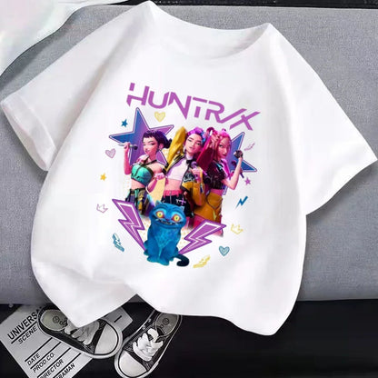 Kpop Demon Hunter T-shirts Cartoon Printed Fashion Hip Hop  Streetwear girls Casual O-Neck Short Sleeve Tops Kid's Clothes