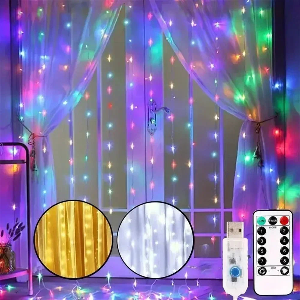 3M/6M LED Curtain Garland Fairy Lights with 8 Modes for New Year 2026 Navidad 2025 Christmas Tree Party Wedding Decoration