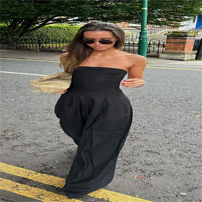 Backless Off-Shoulder Jumpsuit – Wide-Leg High Waist Summer Romper for Women