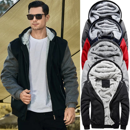 Winter Warm Sherpa Lined Coat for Men Heavyweight Plush Fleece Jackets Outwear Long Sleeve Zip Up Hoodie Sweatshirt Tops Outfits