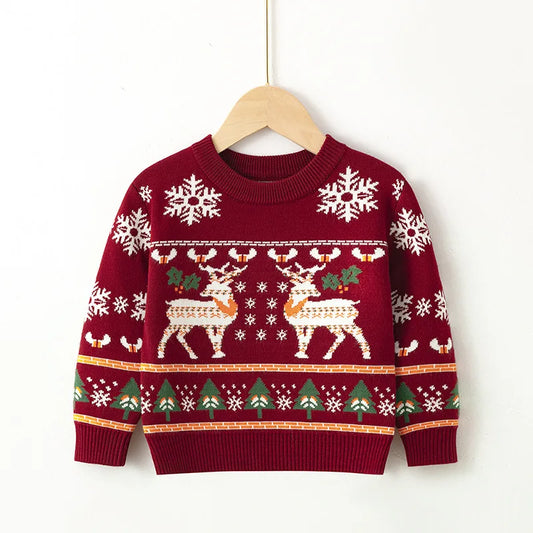 2025 Christmas Sweatshirts Winter Boy Girl Print Knit Sweater Pullover Cotton Clothes Autumn Kids Slouchy Soft Clothing Knitwear