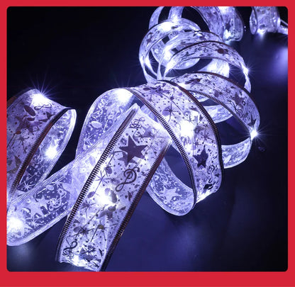 Christmas Decoration LED Ribbon Fairy Lights Christmas Tree Ornaments for Home 2025 DIY Bows Light String Navidad New Year 2026