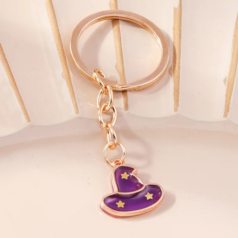 Aihua Gold Color Fashion Halloween Keychain Enamel Creepy Ghost Spider Mummy Pumpkin Keychains Keyring for Women Halloween Night