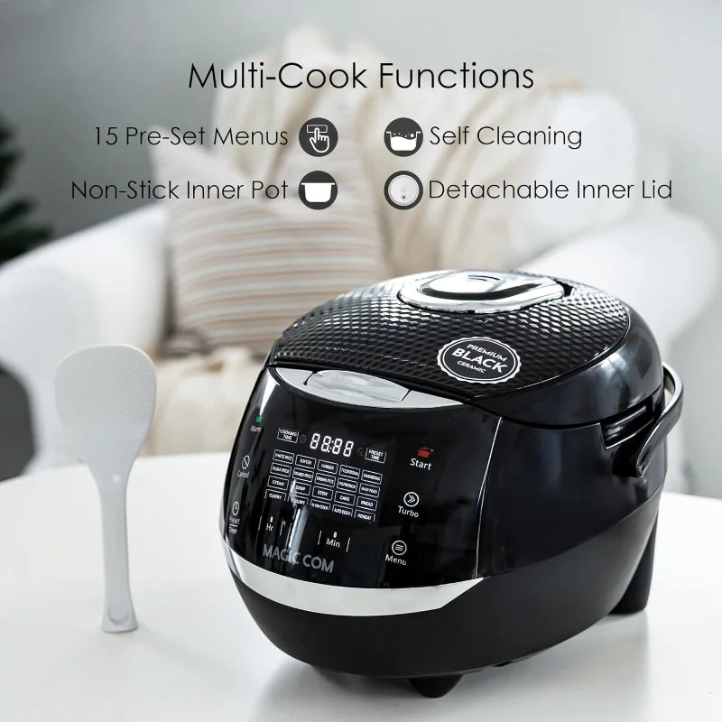 MAGiC COM rice cooker, 10Cup(Uncooked) 20cup(Cooked) Family-Sized,Steamer with Non-Stick Inner Pot,Delay Timer & Keep Warm,Black