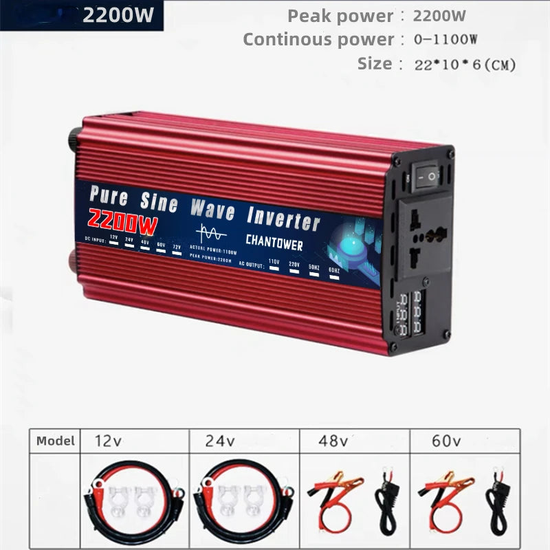 Pure Sine Wave Inverter 12V 220V 24V 110V 1000W 2000W 3000W 4000W 5000W DC To AC Portable Power Converter Car Solar Inverter