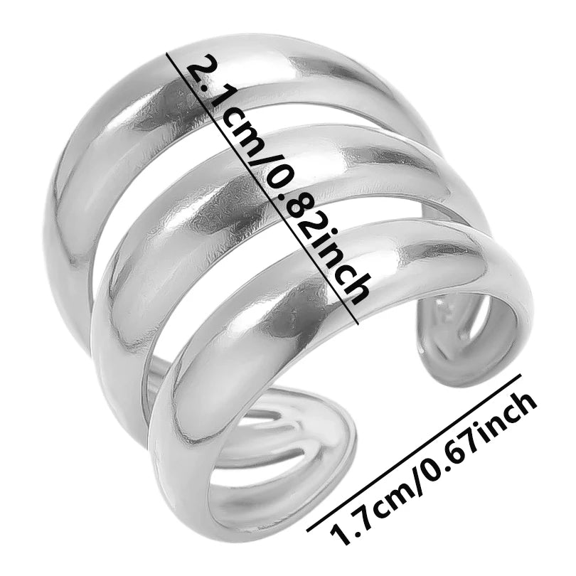 1Pc Stainless Steel Waterproof Women Personality Textured Chunky Open Rings Vintage Hollow Irregular Multi-layer Anillos Jewelry