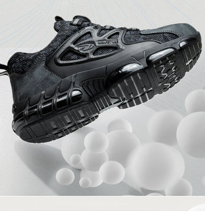 Slack-stab-proof work shoes with elastic buttons and lace-up