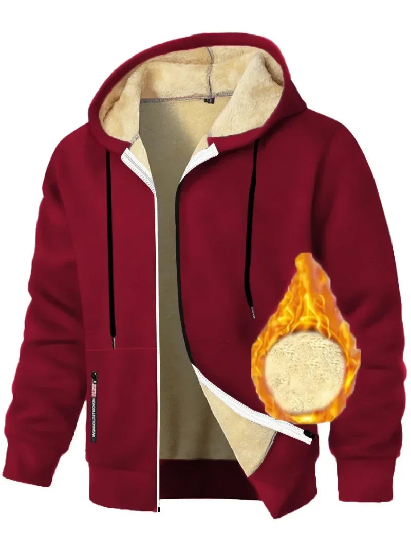Animal Game Outdoor Hoodies for Men Fleece Ski Jackets Sherpa Lined Climbing Hooded Zipper Jacket Thick Streetwear Cycling Coats