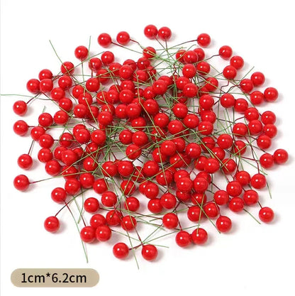 1000/50x Mini Artificial Berries Red Fake Berry Cherry Stamen for Christmas DIY Floral Wreath Ornament New Year Party Home Decor