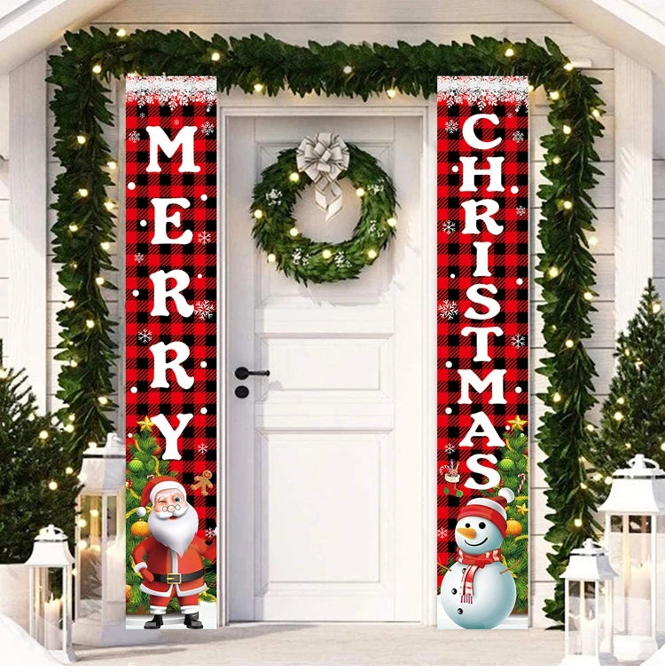 Merry Christmas Door Banner Decoration 2025 Christmas Decor for Home Xmas Hanging Ornaments Navidad Noel Gifts New Year 2026