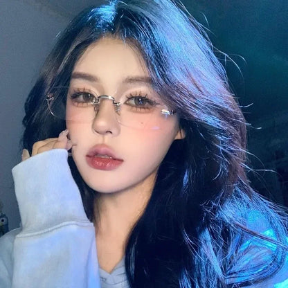 New Transparent Square Rimless Eyeglasses Blue Light Blocking Glasses Fashion Frameless for Women Men Silver Computer Glasses