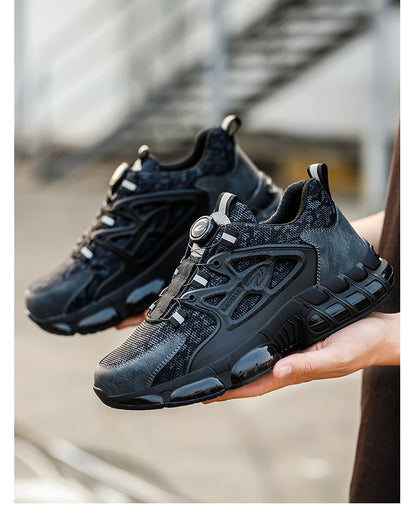 Slack-stab-proof work shoes with elastic buttons and lace-up