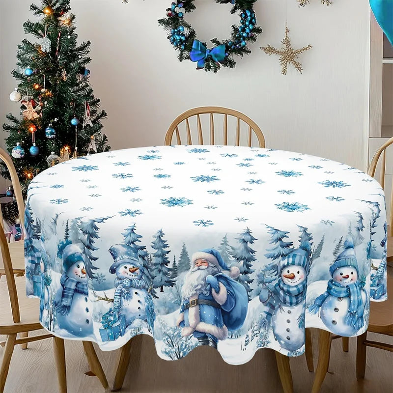 Blue Santa Claus Snowman Christmas Tablecloth Winter Wonderland Table Cover Christmas Decorations for Home 2025 Navidad Gifts