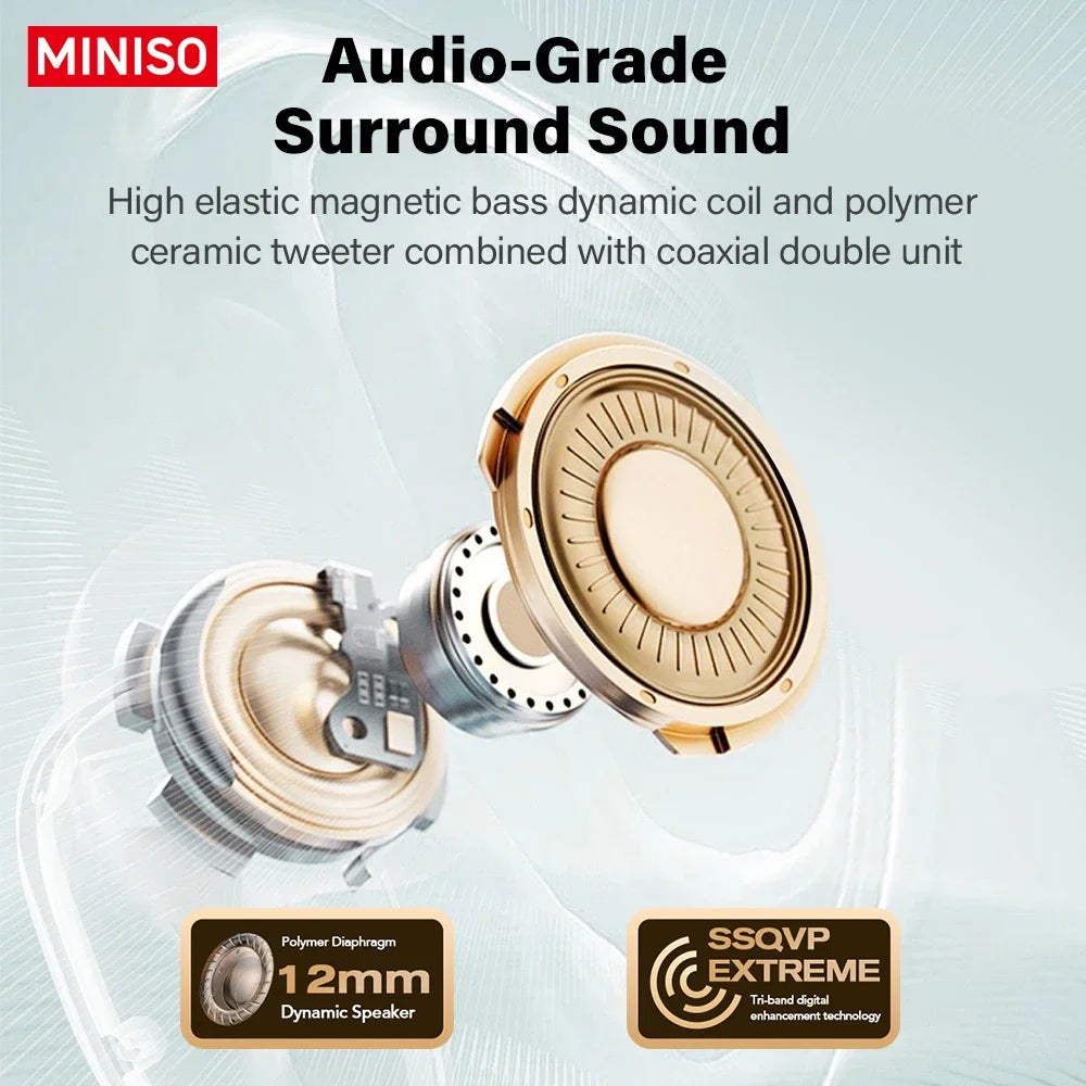 Miniso MS189 AI Translation Bluetooth Earphones Sports Wireless Headset LCD Color Touch Screen 8-Hour Battery Life Stereo Bass