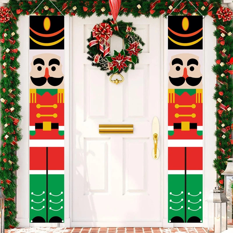 Merry Christmas Door Banner Decoration 2025 Christmas Decor for Home Xmas Hanging Ornaments Navidad Noel Gifts New Year 2026